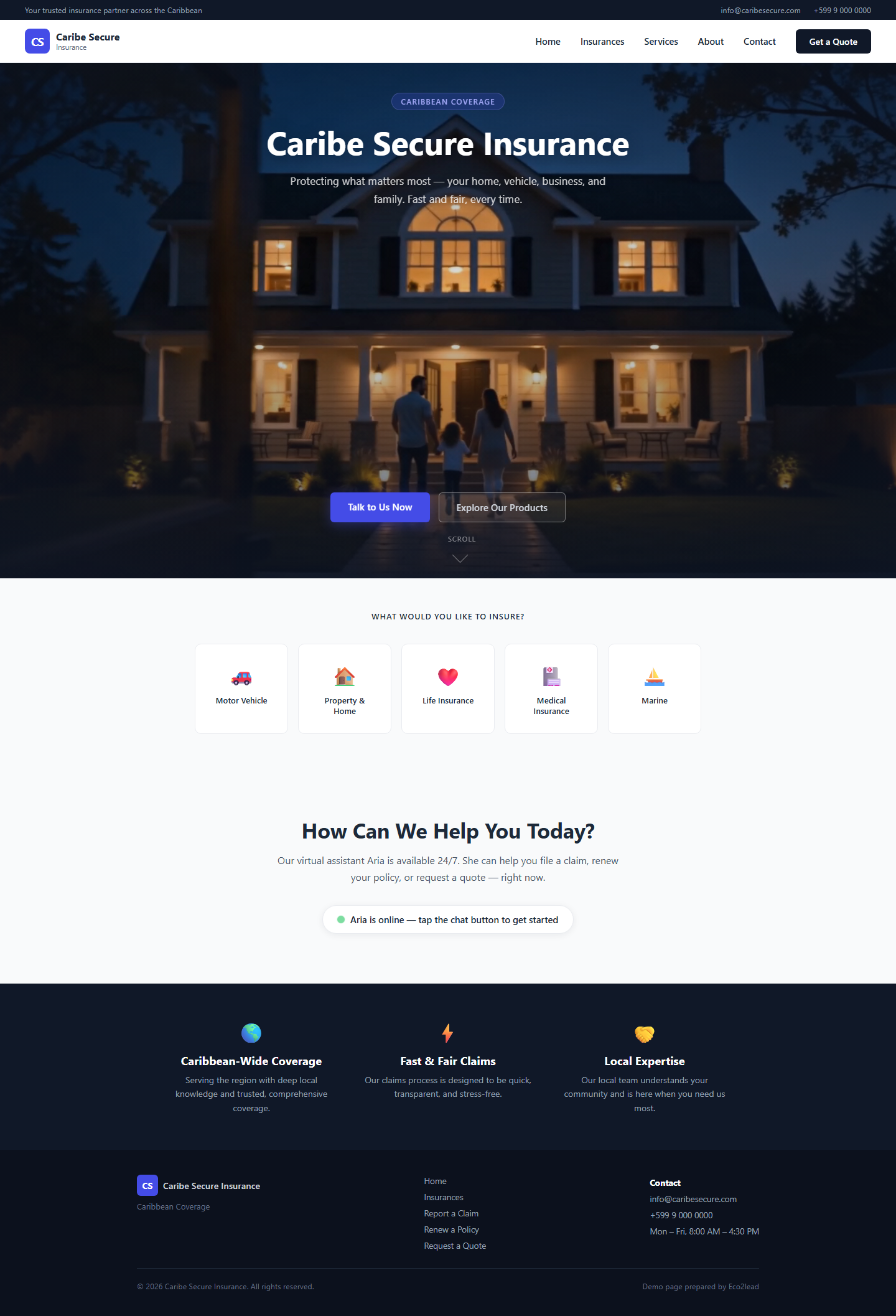 Caribe Secure Insurance website preview