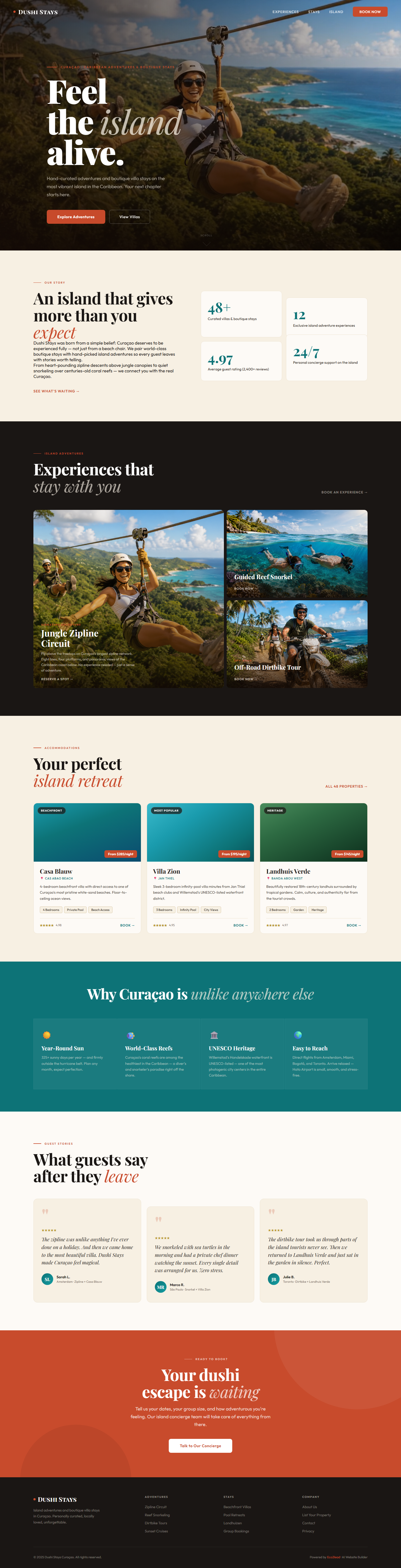 Dushi Stays tourism & hospitality website preview